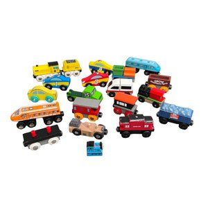 21 Wooden Trains Cars Trucks Thomas Tank Ikea Circo Mixed Lot
